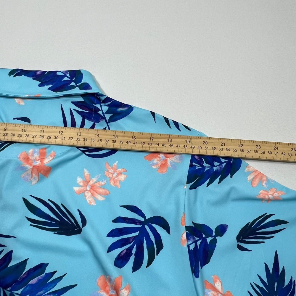 Bad Birdie Golf Polo Shirt Performance Bayou Blue Tropical Floral Palm Men's 2XL - Picture 8 of 10